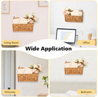 2 Pcs Woven Mail Holder Wall Mount Basket 9.25x1.57 Inch Rattan Wall Letter Holder Wicker Wall Basket Storage Water Hyacinth Hanging Storage Basket with Hooks for Mail Envelope Office - Image 4