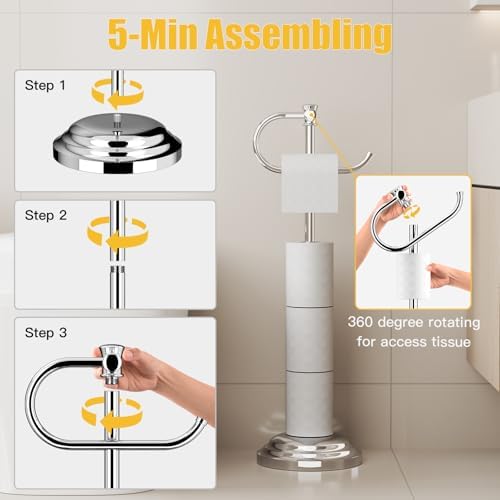 BESy Toilet Paper Holder Floor Stand, Bathroom Freestanding Chrome - Image 3
