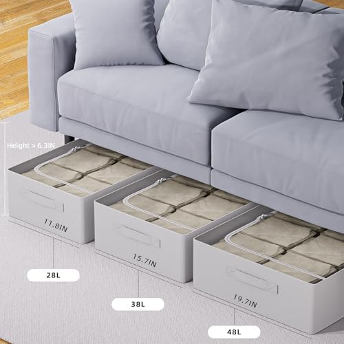 CYhom 3Pcs Under Bed Storage Bins with Metal Frame - Shoe Organizer for Closet with Clear Cover Oxford Fabric Sturdy Underbed Container Foldable Stackable Clothes Organizer (Grey, 23.5x19.7x6.3) - Image 5