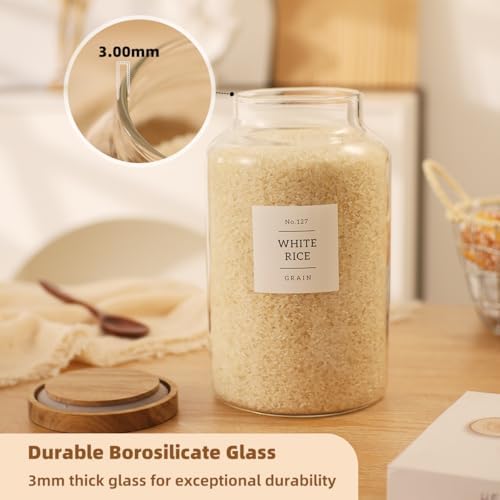 2 Pack Large Glass Flour and Sugar Storage Containers with Airtight Acacia Lids and 132 Kitchen Pantey Labels Preprint - 95 LF OZ Borosilicate Glass Canister Sets for Food,Spaghetti,Cookie,Rice - Image 4