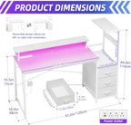 SUPERLELE Gaming Desk with Power Outlet, LED Lights, Storage Shelf & Drawer - Image 3