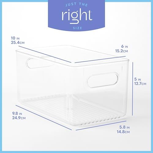 Plastic Food Storage 8 Pack Clear Container Bin with Handles for Organizing Kitchen, Pantry, Fridge, Freezer, Pantry,Bathroom. 10"x6"x5" - Image 3