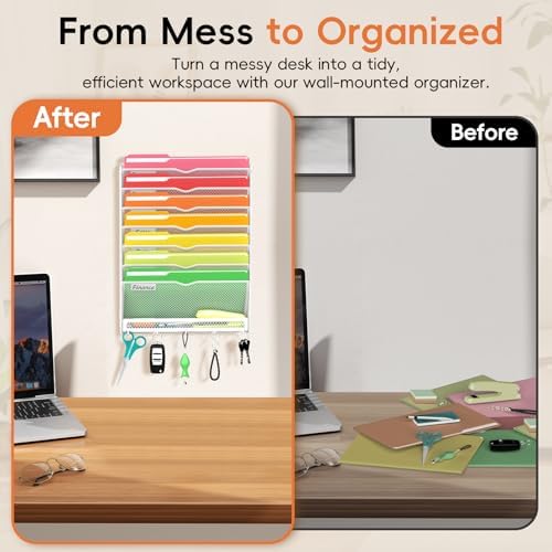 8-Tier Wall File Organizer with Hook, Hanging File Organizer White - Image 5