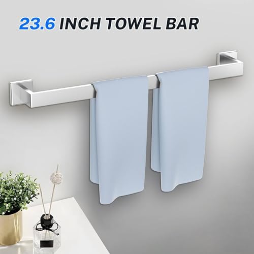 5 Pieces Brushed Nickel Towel Bar Set Bathroom Hardware Accessories Set Include 23.6 Inch Towel Bar Toilet Paper Holder Towel Ring Coat Hooks SUS304 Stainless Steel Wall Mounted Towel Holder Set - Image 2