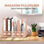 5 Vertical Compartments Magazine Holder, Metal Binder Organizer, RoseGold - Image 4