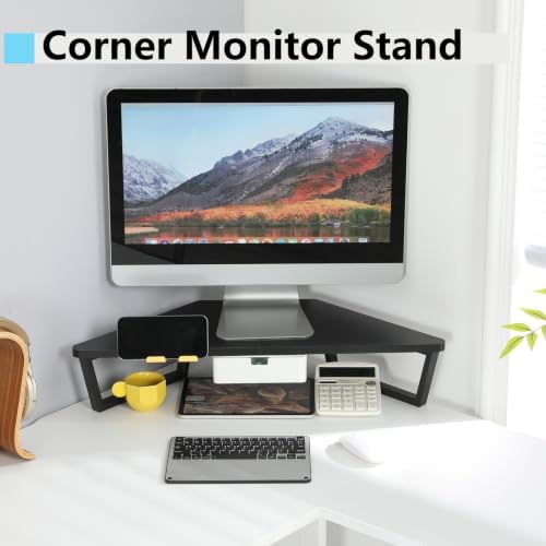 TEAMIX Corner Monitor Stand with Drawer and Phone Holder, 26x12.6x5.3in - Image 2