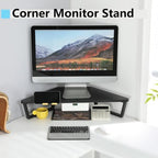 TEAMIX Corner Monitor Stand with Drawer and Phone Holder, 26x12.6x5.3in - Image 2