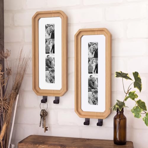 Marsui 2 Set Solid Oak Photobooth Strip Frame with Key Hooks Wall-mounted Photo Frame Fits 1.5 x 8 Inch Photo Strips, for Home Wall Wedding Graduation Decor - Image 6