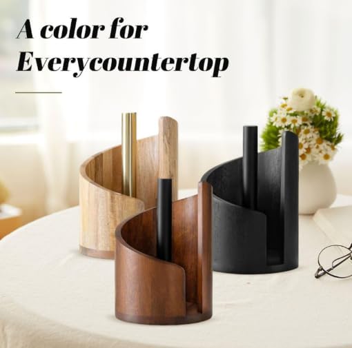 Handcrafted Solid Wood Paper Towel Holder with Brass Stand, Minimalist Scandinavian Kitchen Countertop Organizer for Napkins Receipts Mail, Natural Wood Desk Décor - Image 6
