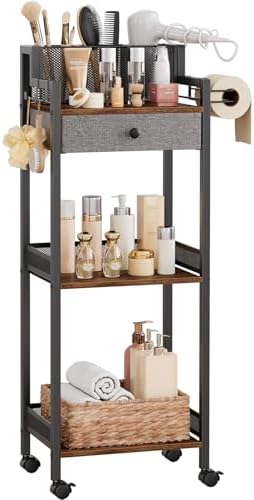 Bathroom Stand, Makeup Cart with Drawer for Cosmetic and Skincare by HomeLivingStorageOrganizer