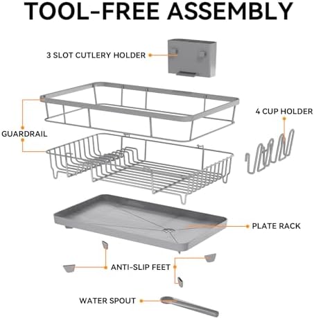 TOOLF Dish Drying Rack for Kitchen Counter,12.4''W x 16.5''L x 7.2'', Gray - Image 7