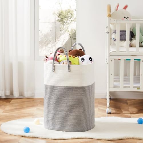 Laundry Basket,Woven Cotton Rope Laundry Hamper,Versatile Storage for Dirty Clothes,Baby Toys,and Blankets in Bathroom, Nursery,and Living Room (Grey, 60L) - Image 6