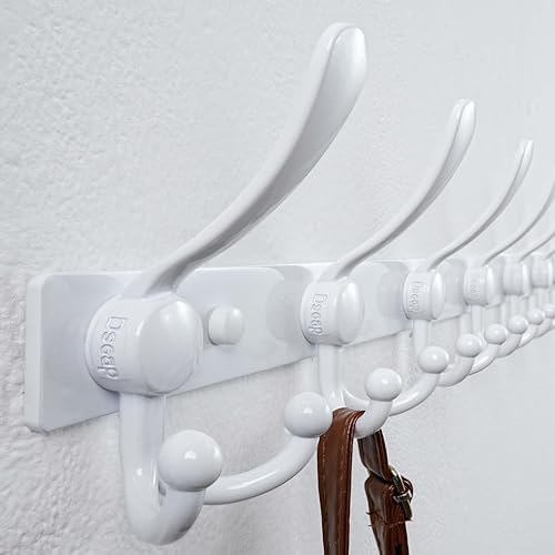 Dseap Coat Rack Wall Mount 37 Inch, Heavy Duty 12-Gauge Base vs Flimsy 1mm, Double-Thick Solid Anti-Snap Hooks, 16” Stud-Mount, Stainless Steel 10-Hook Hanger for Closet Entryway, White - Image 2