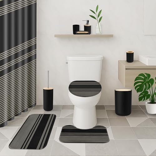 Bathroom Decor and Accessories Set of 10, Striped Black - Image 2