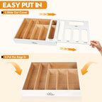 6 in 1 Bamboo Bag Storage Organizer, White Baggie Organizer for Drawer with Sliding Lid - Fits Gallon, Quart, Sandwich, Snack & Freezer Bags, Wall Mountable Kitchen Drawer Organization - Image 4