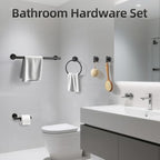 Matte Black Bathroom Hardware Accessories Towel Bar Set 5 Pieces - Image 3