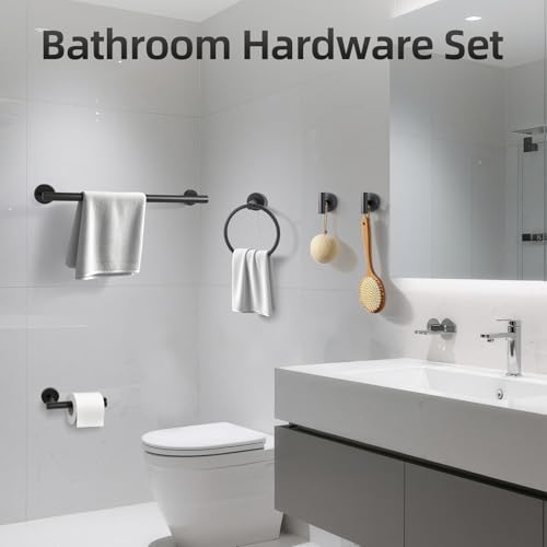 Matte Black Bathroom Hardware Accessories Towel Bar Set 5 Pieces - Image 3