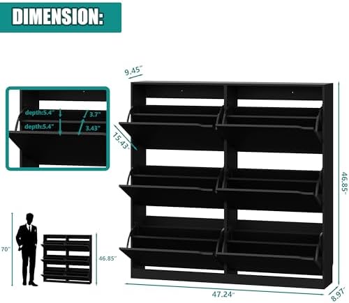 Xixini Shoe Storage Cabinet for Entryway with 6 Flip Drawers, Sturdy Wood Hidden Shoe Storage, Freestanding Narrow Slim Shoe Organizer for Front Door Entrance, Living Room, Hallway, Bedroom, Black - Image 2