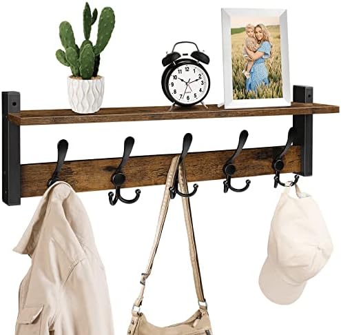 Homode Wall Mount Coat Rack with Shelf and 5 Tri Hooks by Homode