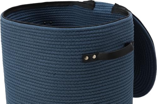 16"x20" Extra Large Cotton Rope Basket with Zipper Lid, Woven Laundry Hamper and Blanket Storage Basket, Round Clothes Bin for Living Room Bedroom, Denim Blue - Image 3