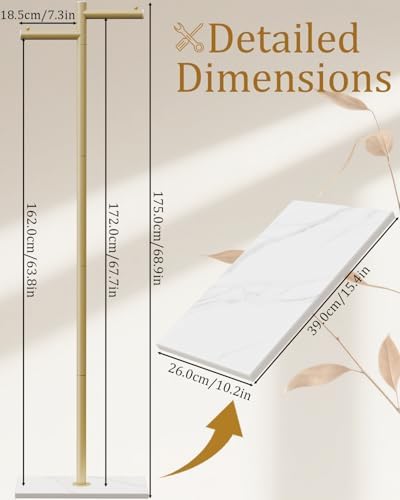 Modern Garment Rack,Z-Shaped Coat Stand with Rock Base,68.9in,Gold - Image 4