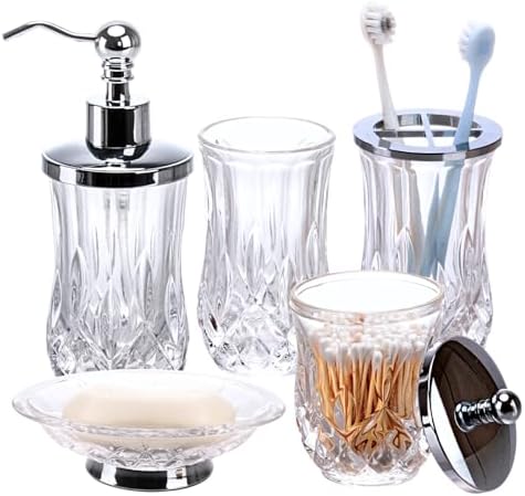 Clear Bathroom Accessories, Round Thick Glass & Metal Pump by ZIVQEXMURL