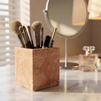 Natural Marble Pen Holder, 2.95” x 3.74” Square Makeup Brush Organizer, Toothbrush Holder, Multi-Purpose Marble Caddy for Desk, Bathroom Vanity, Small Flower Vase & Office Supplies (Rosa Verona) by Unknown
