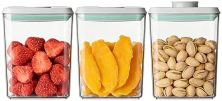 Airtight Food Storage with One-Touch Lid, (3 × 1.27 QT / 1.2 L) Stackable Durable PET for Sugar, Grains, Coffee Beans, and Baking Pantry Organization by EQI