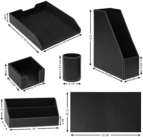 6 Piece Office Supplies/Desk Organizer Set with Desktop Leather Writing Pad,File Paper Tray,Magazine folder Holder, Pen Cup,Sticky Note Holder,Letter Mail Sorter,Workspace Decor for Women Men Black - Image 7