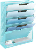EASEPRES 6 Tier Mesh Hanging Wall File Organizer, Desk Vertical Mail Paper Document Folder Holder Rack with Bottom Tray and Nametag Label for Office Home School, Blue by EASEPRES
