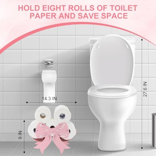 Geelin Light Pink Bow Bathroom Decor Pink Toilet Paper Holder 8 Rolls - Image 2