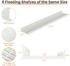 upsimples Floating Shelves for Wall Decor and Storage, White, 6Pcs 47.3'' - Image 2