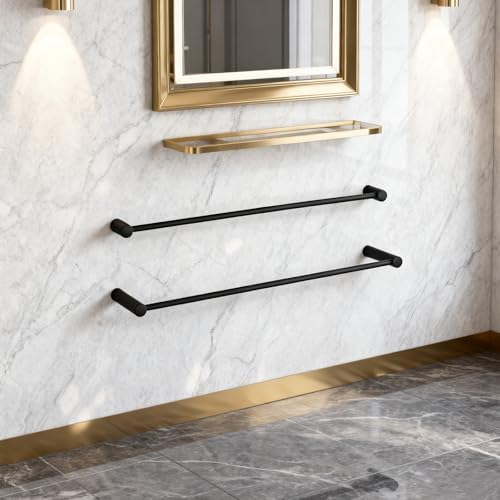 Towel Racks for Bathroom, NEWRAIN 30 inch Double Bath Towel Bar Wall Mounted, Stainless Steel Kitchen Towel Holder, Matte Black Towel Rod Towel Rail Hange - Image 6
