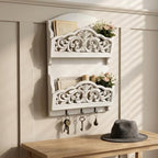 Rustic Key and Mail Holder, 2 Slot Wall Organizer with 3 Key Hooks - Image 4