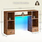 REIBII 47.2" Desktop Bookshelf, 6 Shelves & 2 Drawers, LED Lights, Brown - Image 2