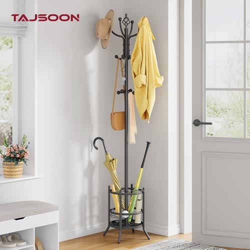 Tajsoon Coat Tree with Umbrella Stand, Coat Rack With 16 Hooks, Grey - Image 2
