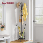 Tajsoon Coat Tree with Umbrella Stand, Coat Rack With 16 Hooks, Grey - Image 2