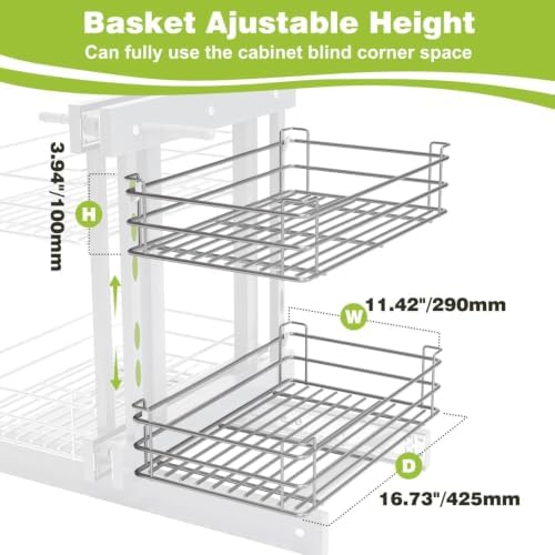 Blind Corner Pull Out Organizer for 36" Cabinet Left Open & Right Open, Compatible 2 Tier 4 Shelves Adjustable Height,900-Square - Image 5