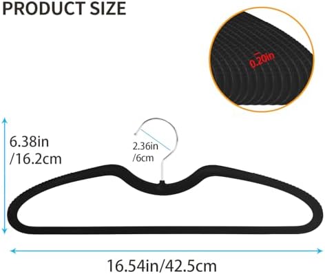 50 Pack Velvet Hangers, Short Neck Non Slip Slim Hangers with 360° Swivel Hook, Space Saving Clothes Hangers for Shirts, Dresses, Sweaters, Black - Image 2