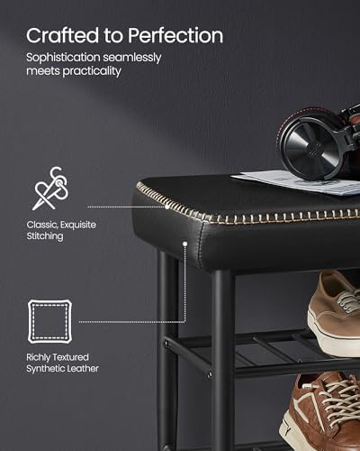 VASAGLE Shoe Bench, Synthetic Leather with Stitching, Loads 300 lb - Image 5