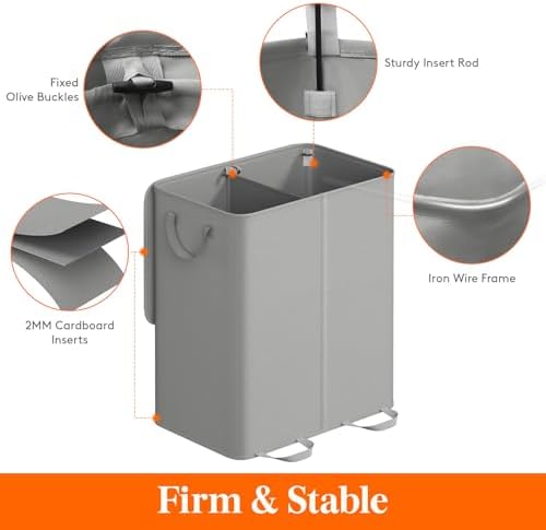 Lifewit Double Laundry Hamper with Lid, Removable Laundry Bags, Silver Gray - Image 2