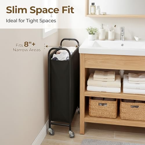GRANNY SAYS Laundry Hamper, Slim Basket with Wheels and Handles, Black, 80L - Image 3