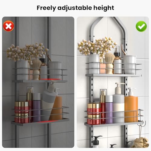 Shower Caddy Hanging (Silver), Adjustable Anti-Swing-Over The Shower Head Caddy, 3 Tier Height Bathroom Storage Organizer Bathroom Shelves Basket Rack Shower Caddies (3Tier) - Image 4
