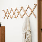 Dseap Accordian Wall Hanger: 16” High Wooden Wall Expandable Coat Rack, Hat Rack Holder, Accordion Hook for Baseball Caps, Coats, Mugs, 20 Peg Hooks, Natural - Image 2