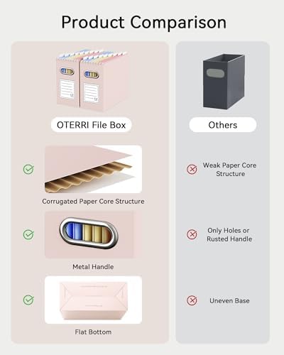 Oterri Portable Collapsible Cardboard File Box with Handle for Letter-Size - Image 4