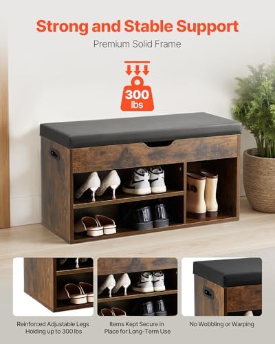 VEVOR Shoe Storage Bench with Padded Cushion, Entryway Bench with Hidden Storage, Holds up to 300 lbs, 31.7 x 12.0 x 17.5 Inches, for Entryway, Hallway, Living Room, Bedroom - Image 4