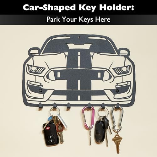 MOOH Key Holder for Wall - Metal Automotive Key Holder With 6 Hooks - Unique Car Gift for Men, Women, Car Lovers & Enthusiasts - Cool Man Cave Decor (Ford Mustang 2021, Black) - Image 2