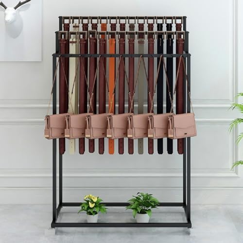 Floor Standing Belt Display Stand, Modern Belt Hanger Metal Belt Rack with 39 Hooks Retail Organizer Storage Shelf for Belt Ties Scarf Bags by Unknown