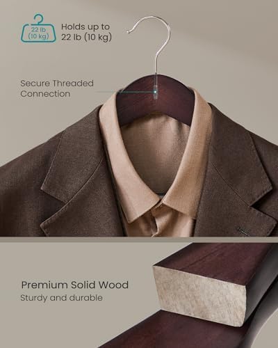SONGMICS Wooden Suit Hangers 10 Pack, Extra-Wide Shoulder Clothes Hangers - Image 3