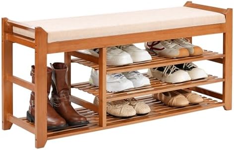PETKABOO Shoe Rack Bench with Cushion 39.4“, Shoe Rack for Front Door Entrance, Shoe Bench with Storage for Entryway Hallway Bedroom Living Room by PETKABOO